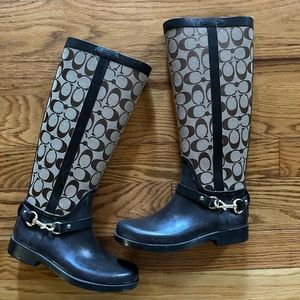 Coach Signature Pattern Black and Tan Boots